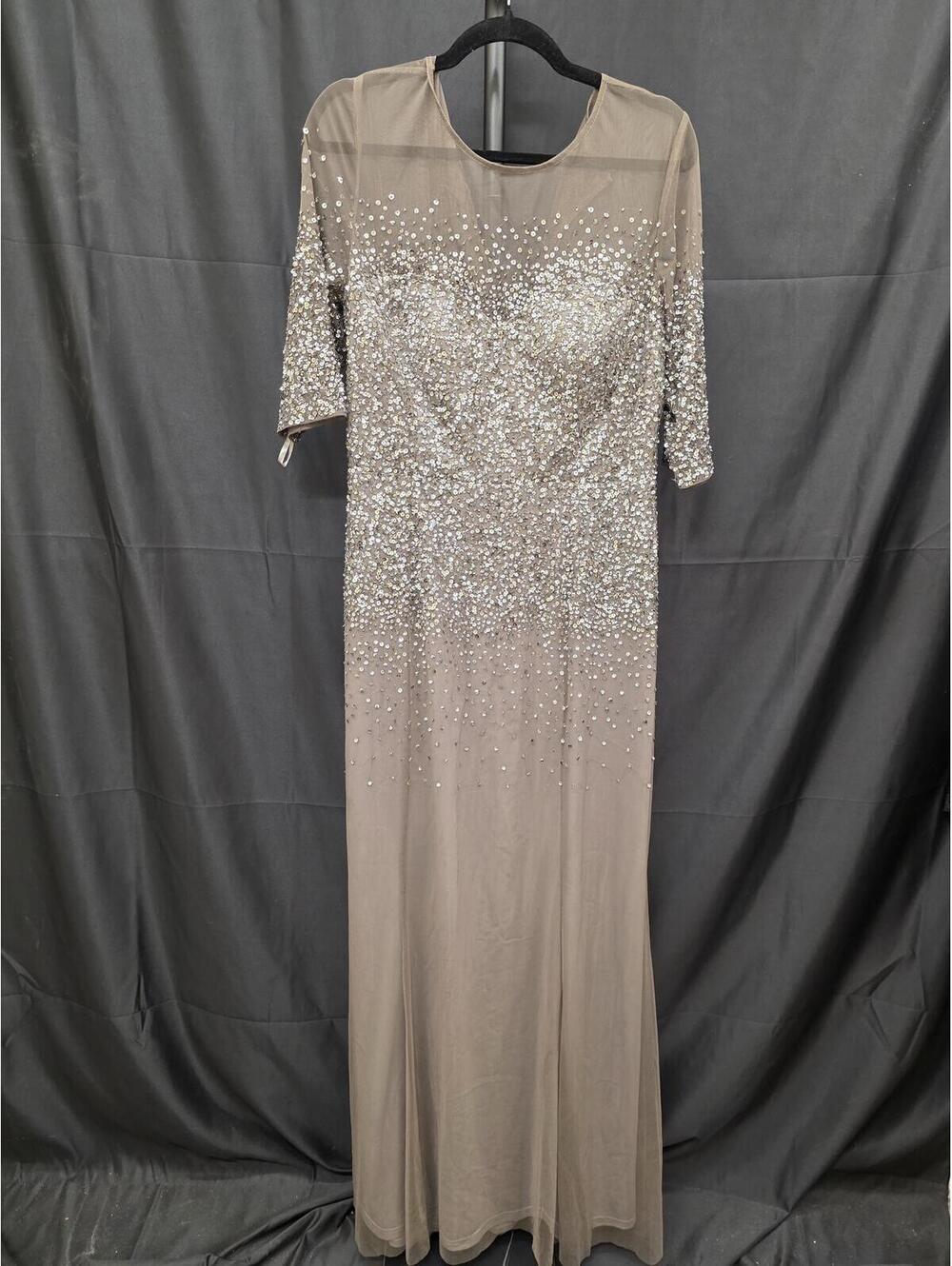 ADRIANNA PAPELL BEADED EVENING ILLUSION GOWN LEAD SIZE 16